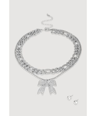 Elegant Cubic Zirconia Bow Detail Necklace Set