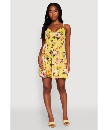 Floral Print V Neck Sundress with Adjustable Straps