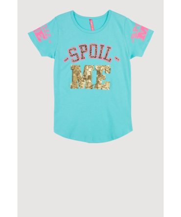 Girls Sequin Spoil Me Graphic Crew Neck T-Shirt