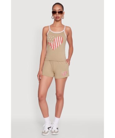 High Waisted American Flag Heart Graphic Shorts