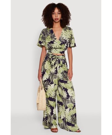 Iris Floral Wide-Leg Palazzo Pants with Tie Waist Belt
