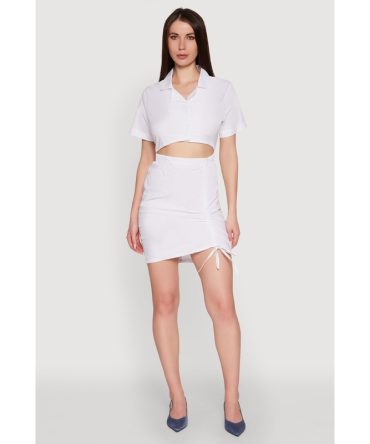 Lace Up Back Button Front Cut Out Mini Dress