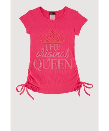 Little Girls Ribbed Knit The Original Queen Graphic Rhinestone Tee