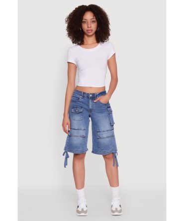 Madden Girl Denim Bermuda Shorts with Cargo Pockets
