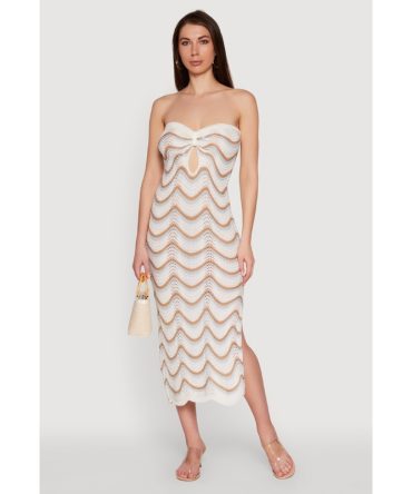 Madden Girl Pointelle Knit Strapless Tube Dress with Side Slit