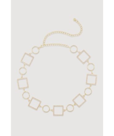 Metallic Rhinestone Multi Shape Chain Belt