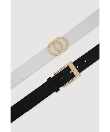 Plus Size Assorted Metallic Buckle Faux Leather Belts 2 Pack
