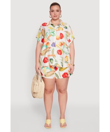 Plus Size Fruit Print Shorts