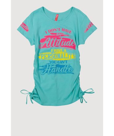 Stylish Girls Graphic T-Shirt with Faux Drawstring