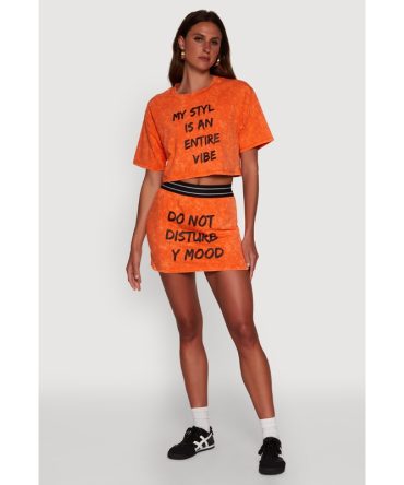 Stylish Mineral Wash Do Not Disturb Graphic Skirt