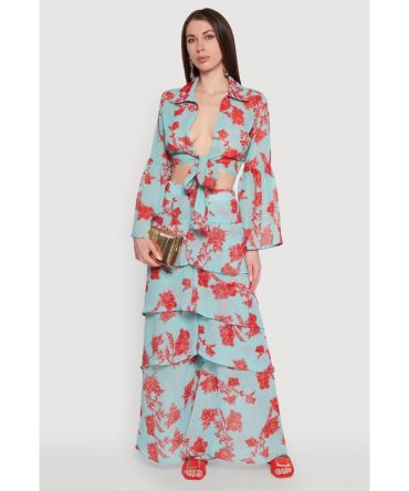 Stylish Spoon Jeans Floral Print High Waisted Tiered Palazzo Pants