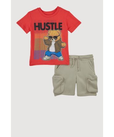 Toddler Boys Bear Hustle Graphic T Shirt and Fleece Sweatshorts 2 Piece Set