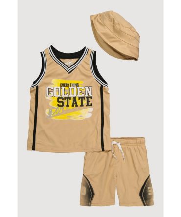 Toddler Boys Graphic Basketball Jersey and Shorts with Bucket Hat