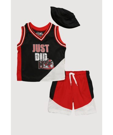 Toddler Boys Just Did It Basketball Jersey and Shorts with Bucket Hat