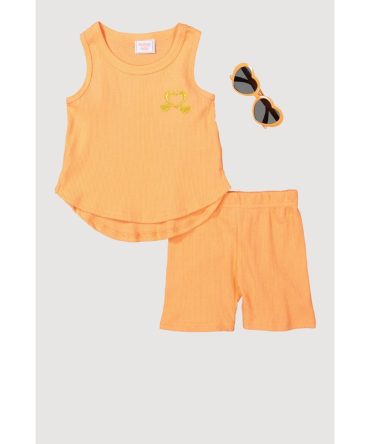 Toddler Girls Embroidered Tank Top and Shorts 3 Piece Set