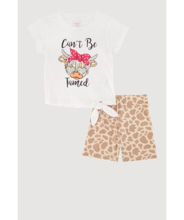 Toddler Girls Glitter Cow Graphic Tee and Biker Shorts