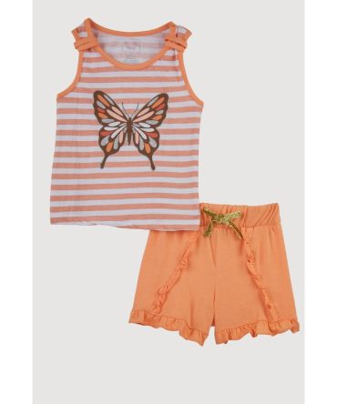 Toddler Girls Striped Butterfly Racerback Tank Top and Shorts Set