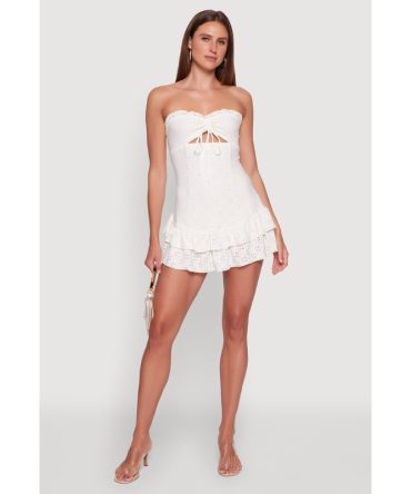 Trendy Eyelet Ruffle Tiered Bodycon Dress
