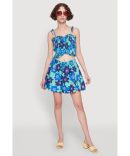 Trendy Acid Wash Corset Romper with Tiered Ruffles
