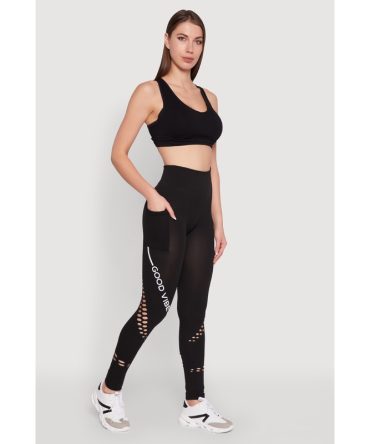 Trendy Good Vibes Graphic Leggings with Booty Lift and Pockets