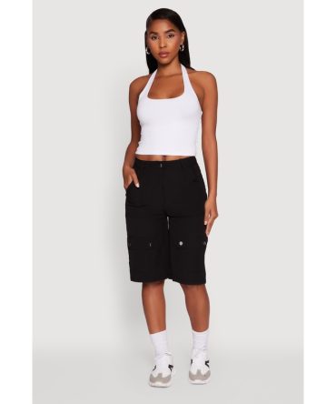 Trendy High Waisted Nylon Cargo Shorts