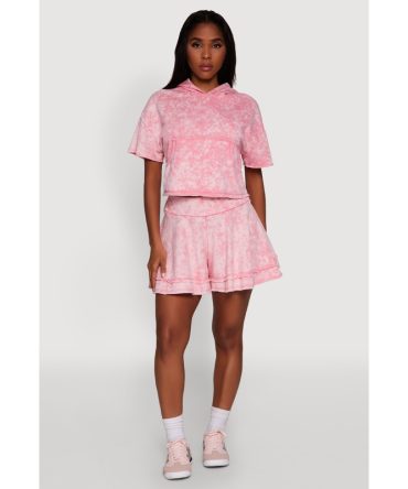 Trendy Mineral Wash Ruffle Tiered High Waisted Shorts