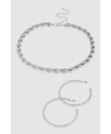 Twisted Rope Chain Necklace with Hoop Earrings