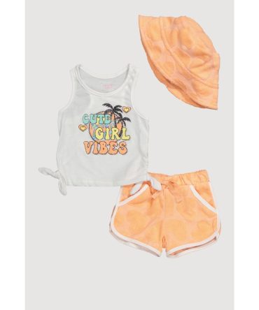Baby Girls 12-24M Cute Girl Vibes Tee and Terry Cloth Shorts with Hat