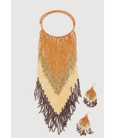 Chevron Beaded Drop Earrings and Necklace Set