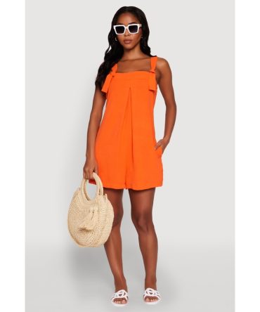 Chic Tie Sleeves Pleated Crepe Knit Romper