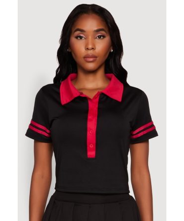 Contrast Trim and Varsity Stripe Cropped Shirt