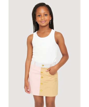 Girls Color Blocked Denim Skirt