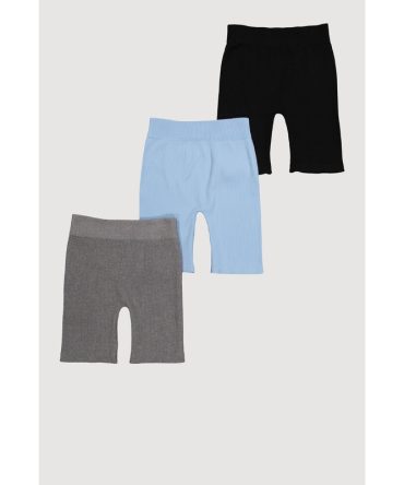 Girls Seamless Ribbed Knit Bike Shorts 3 Pack