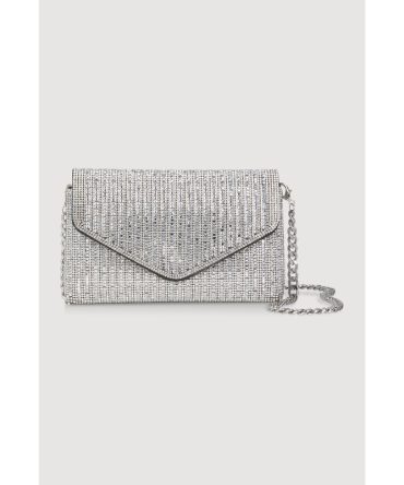 Rhinestone Envelope Clutch Bag with Removable Chain Strap