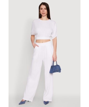 Stylish Gauze Knit Elastic Waist Pleated Palazzo Pants