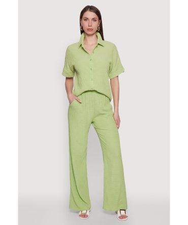 Stylish High Waisted Textured Knit Casual Pants