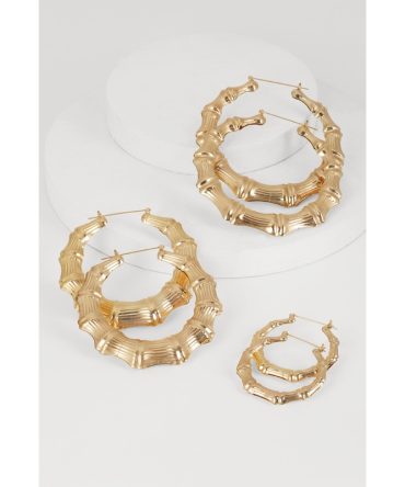 Stylish Metallic Bamboo Hoop Earrings Trio