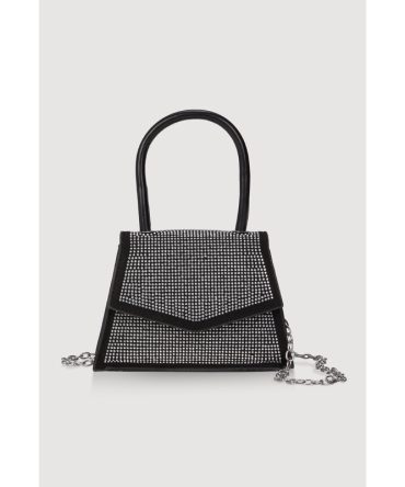 Stylish Metallic Studded Faux Leather Top Handle Crossbody Bag