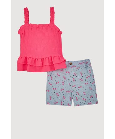 Toddler Girls Peplum Top and Cherry Print Shorts