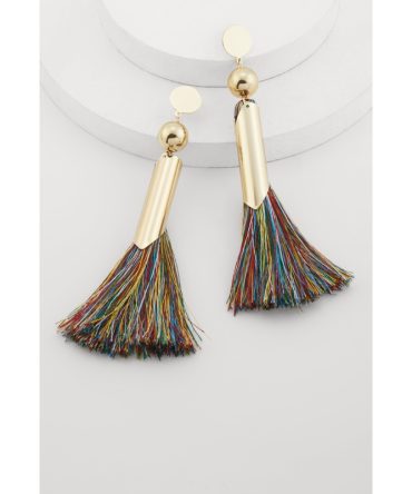Trendy Color Blocked Metallic Tassel Drop Earrings