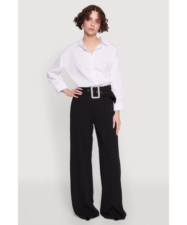 Trendy High Waisted Rhinestone Belted Palazzo Pants