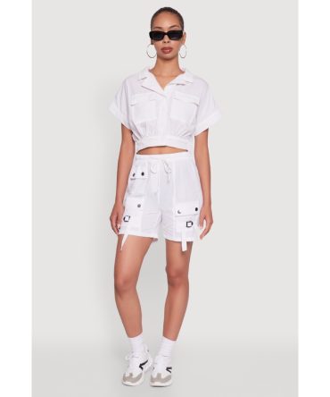 Trendy Nylon Drawstring Waist Utility Shorts