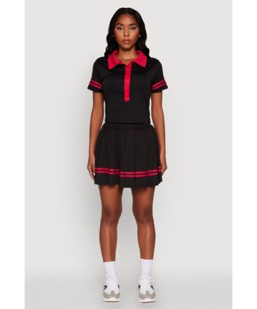 Trendy Varsity Stripe Pleated Mini Skirt