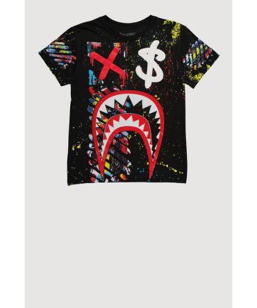 Boys Graffiti Shark Teeth Print Short Sleeve T Shirt