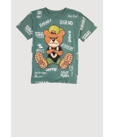 Boys Savage Teddy Graphic Short Sleeve Crew Neck T Shirt
