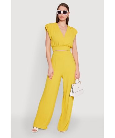 Chic Crepe Knit High Waisted Wide Leg Dress Pants