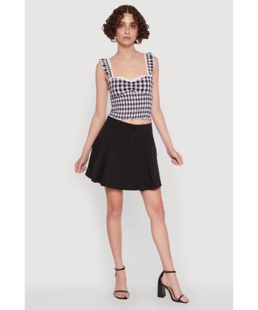 Chic Lace Trim Gingham Smocked Blouse