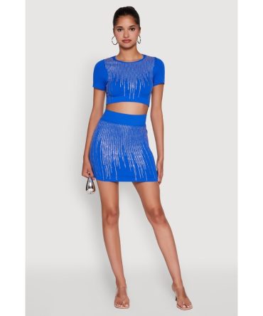 Chic Rhinestone High Waisted Mini Pencil Skirt