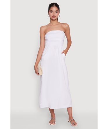 Chic Soft Knit Ruched Midi Tube Dress