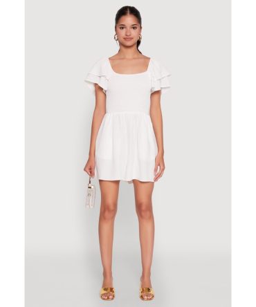 Chic Tiered Ruffle Sleeve Smocked Crepe Knit Romper